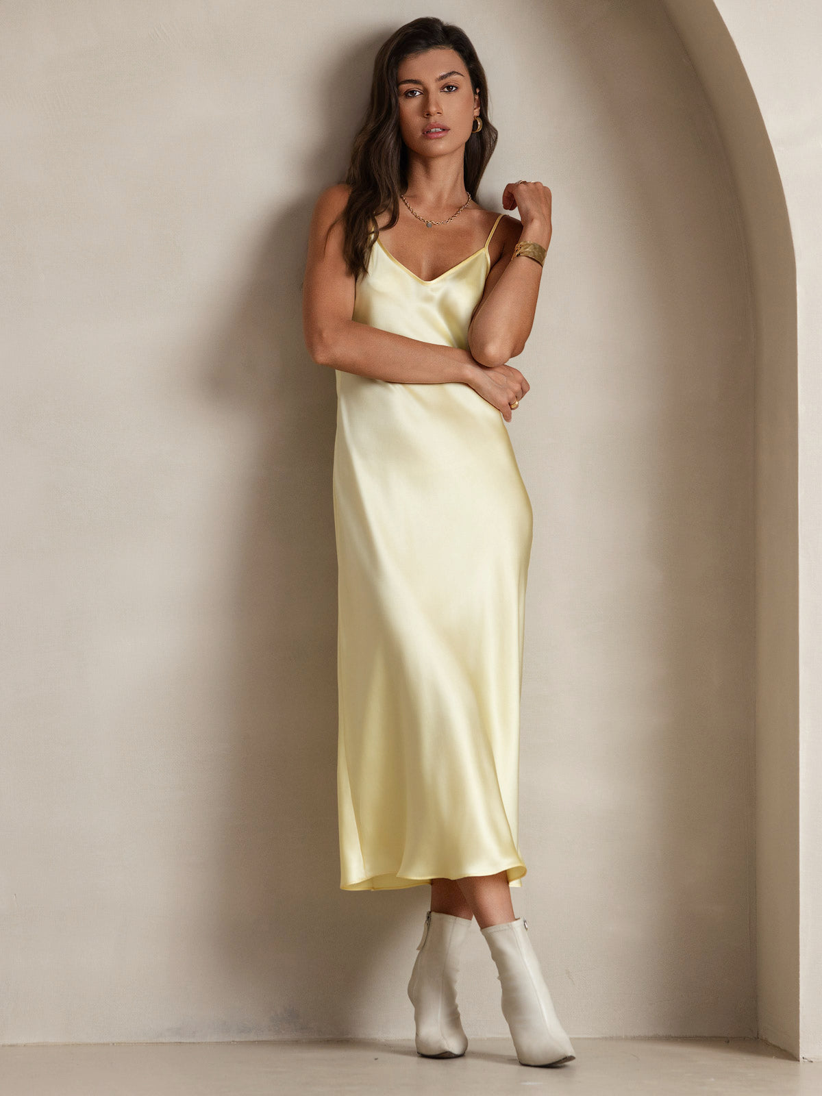 Pure Silk Spaghetti Strap Midi Nightgown
