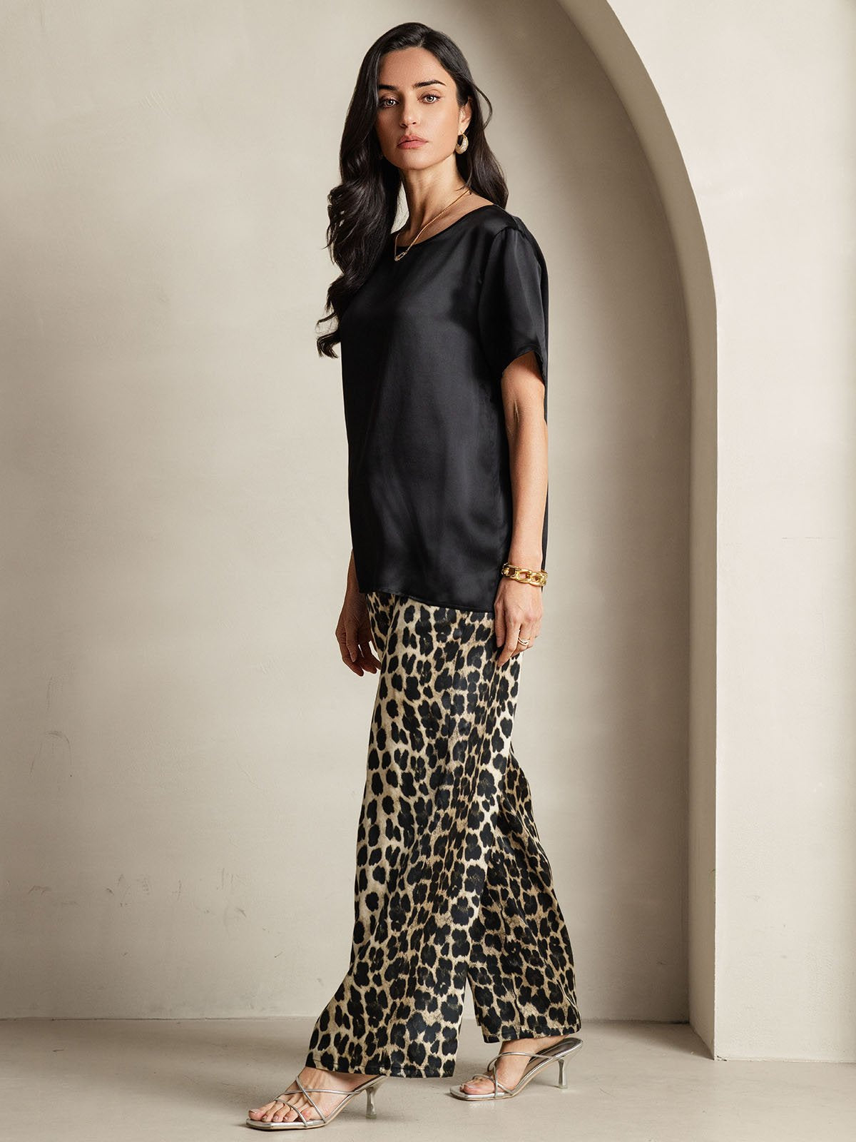 Pure Silk Casual Short-sleeved Pajama Set