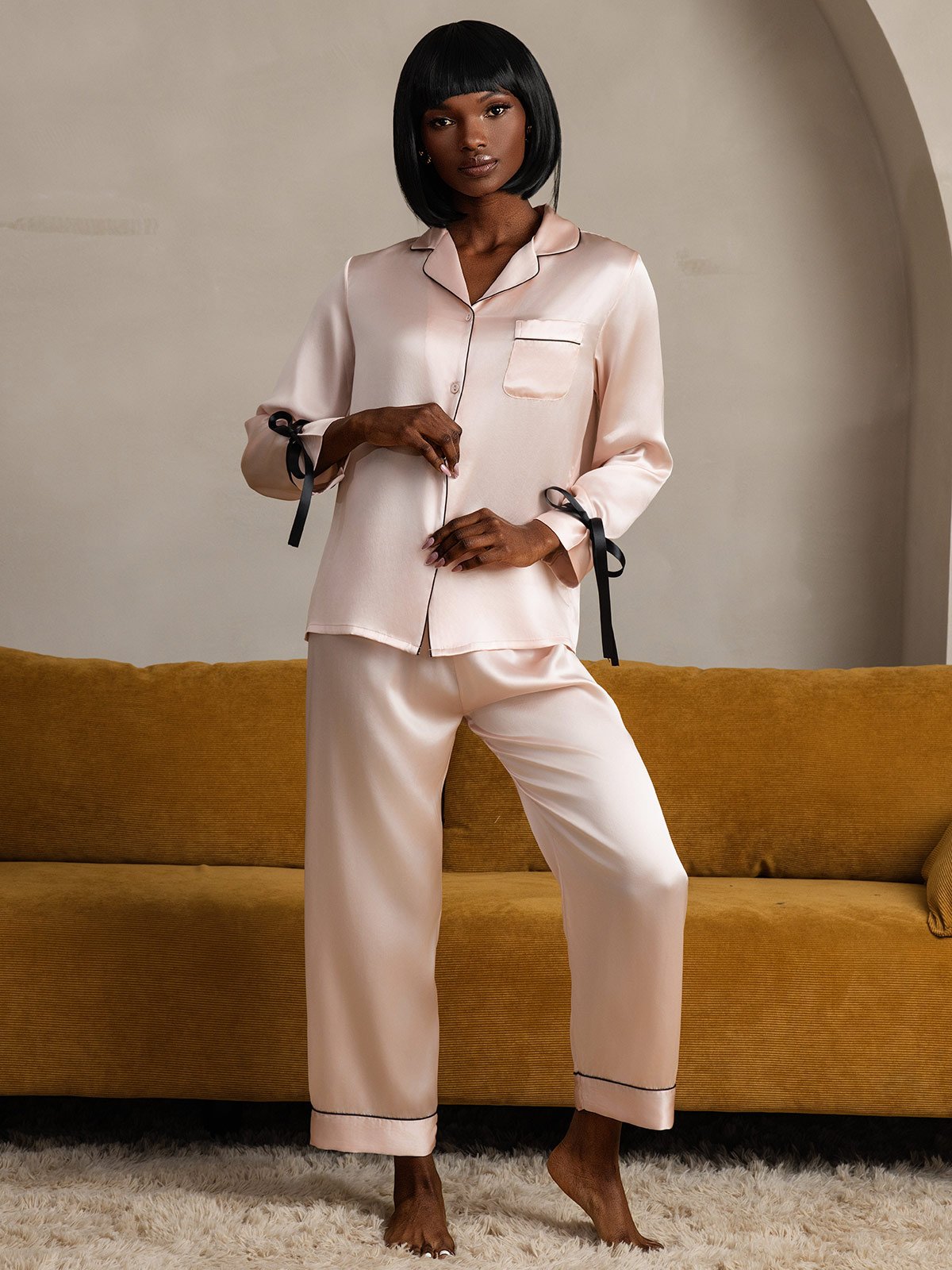 Pure Silk Long Sleeve Pants Pajama Set