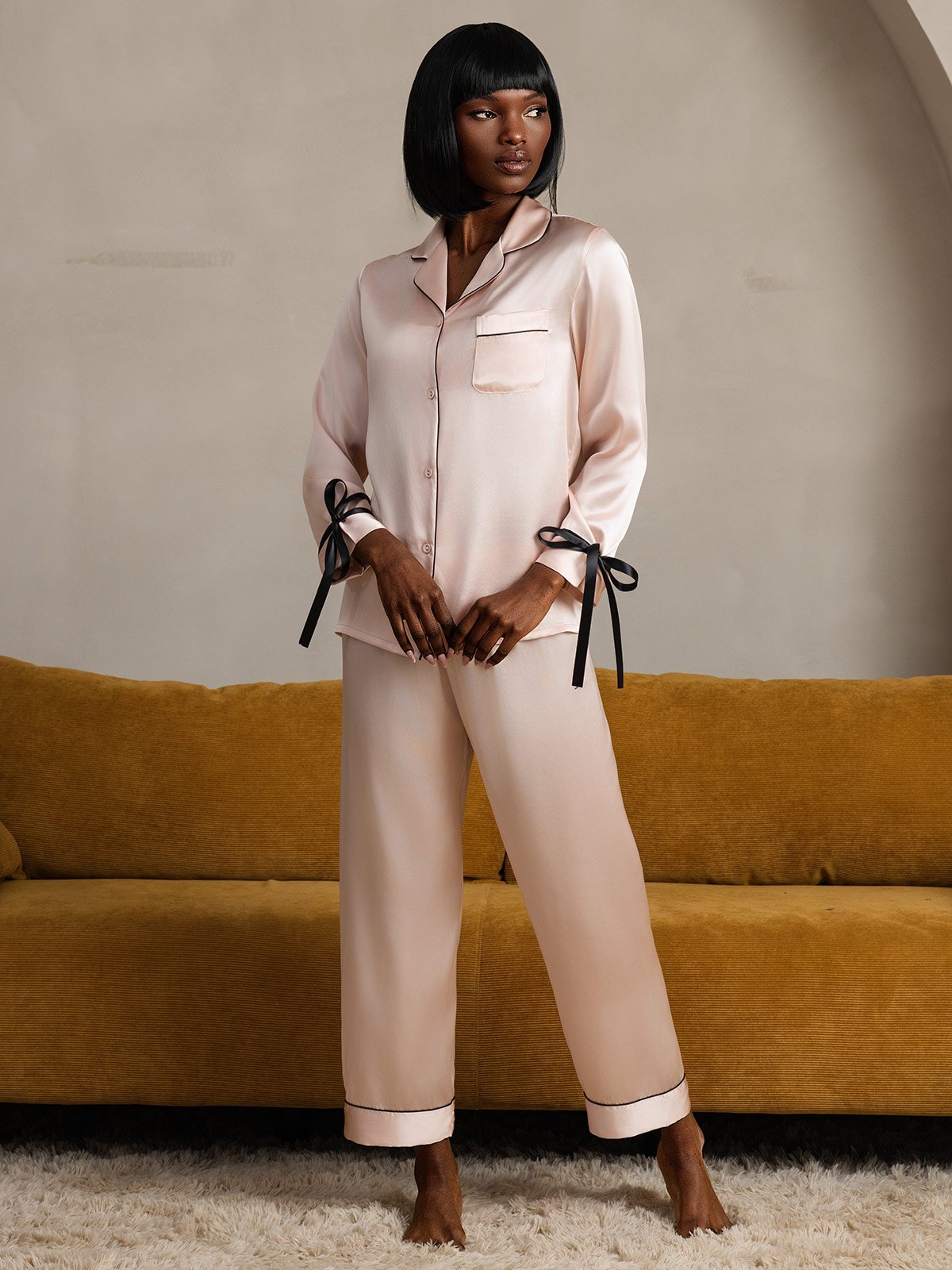 Pure Silk Long Sleeve Pants Pajama Set