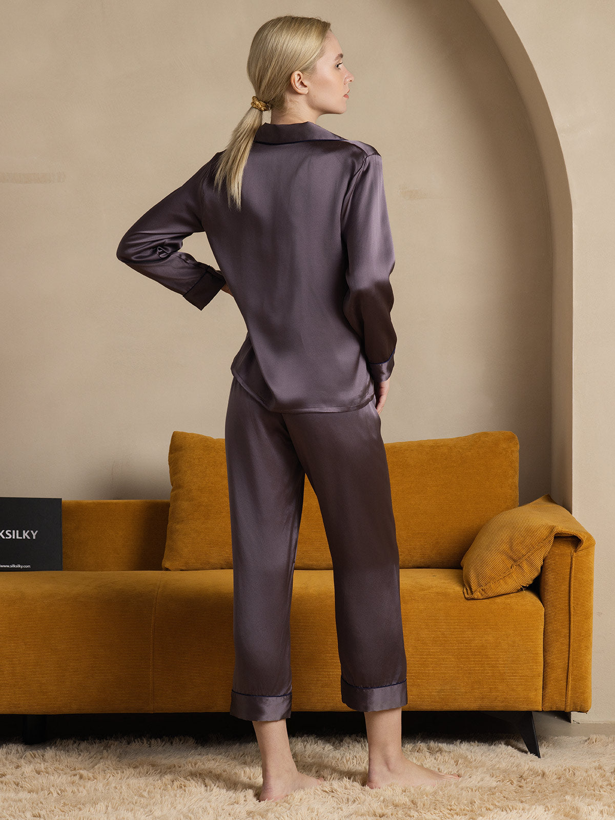 Binding Trim Classic Pure Silk Pajamas Set