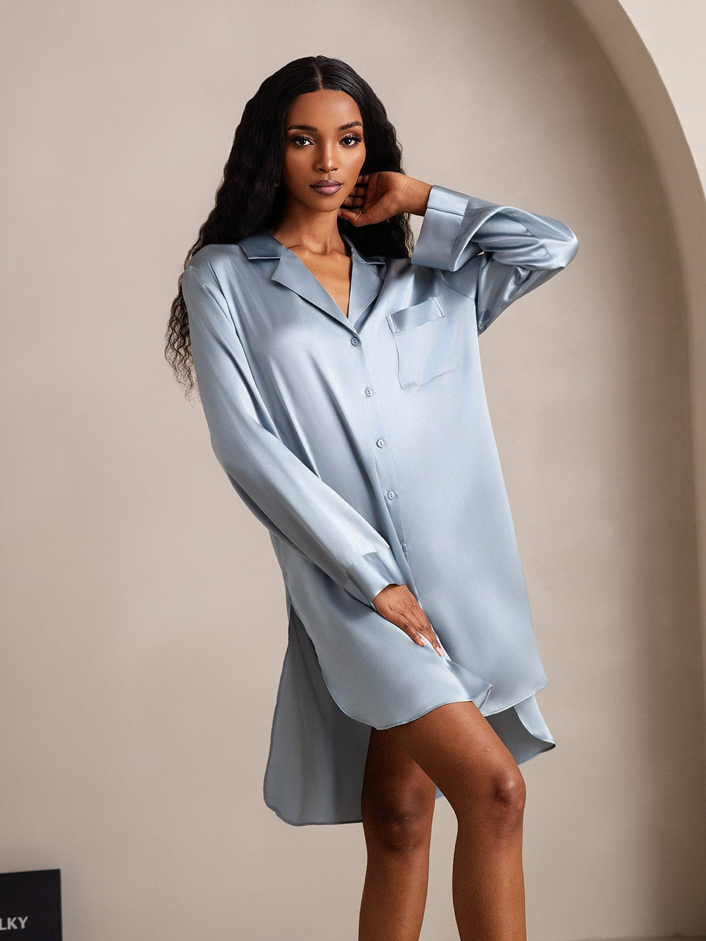 Pure Silk Nightshirt with High-Low Hem