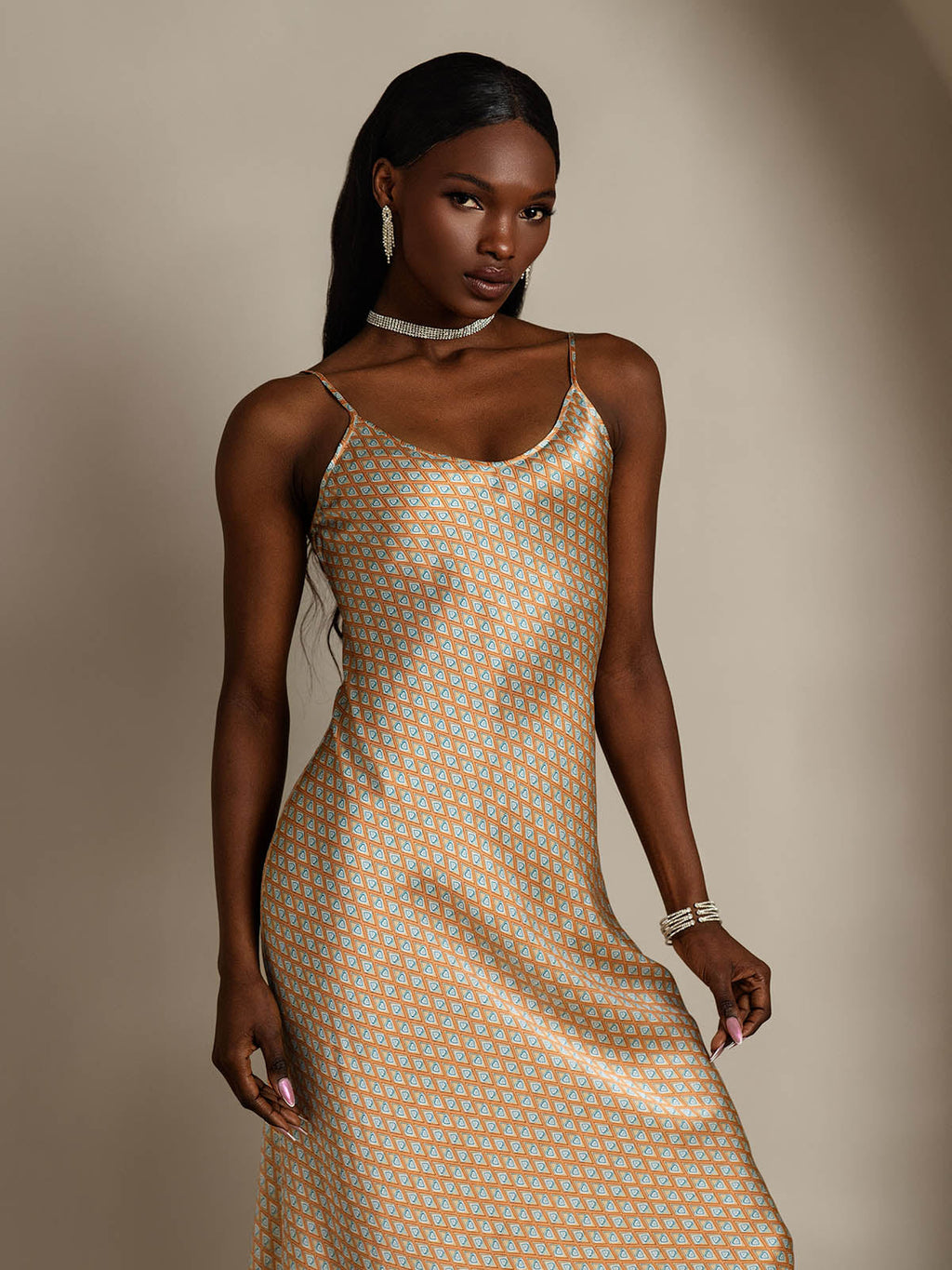 Women's Pure Silk Spaghetti Strap V-neck Midi Nightgown