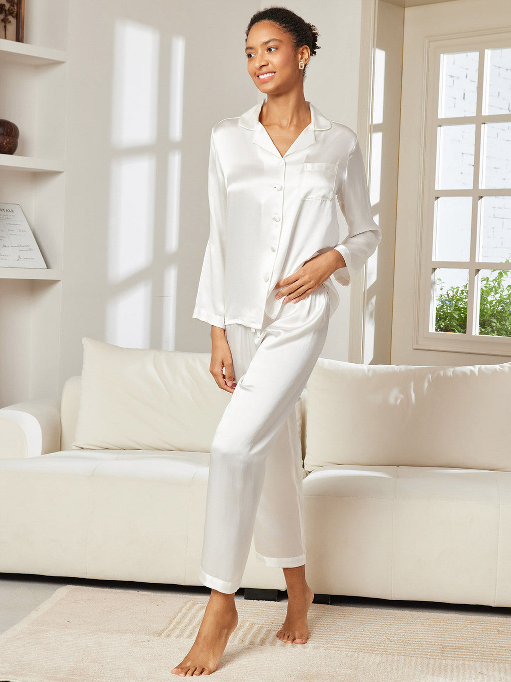 Women's 100% Mulberry Silk Long Sleeve Pajama Set