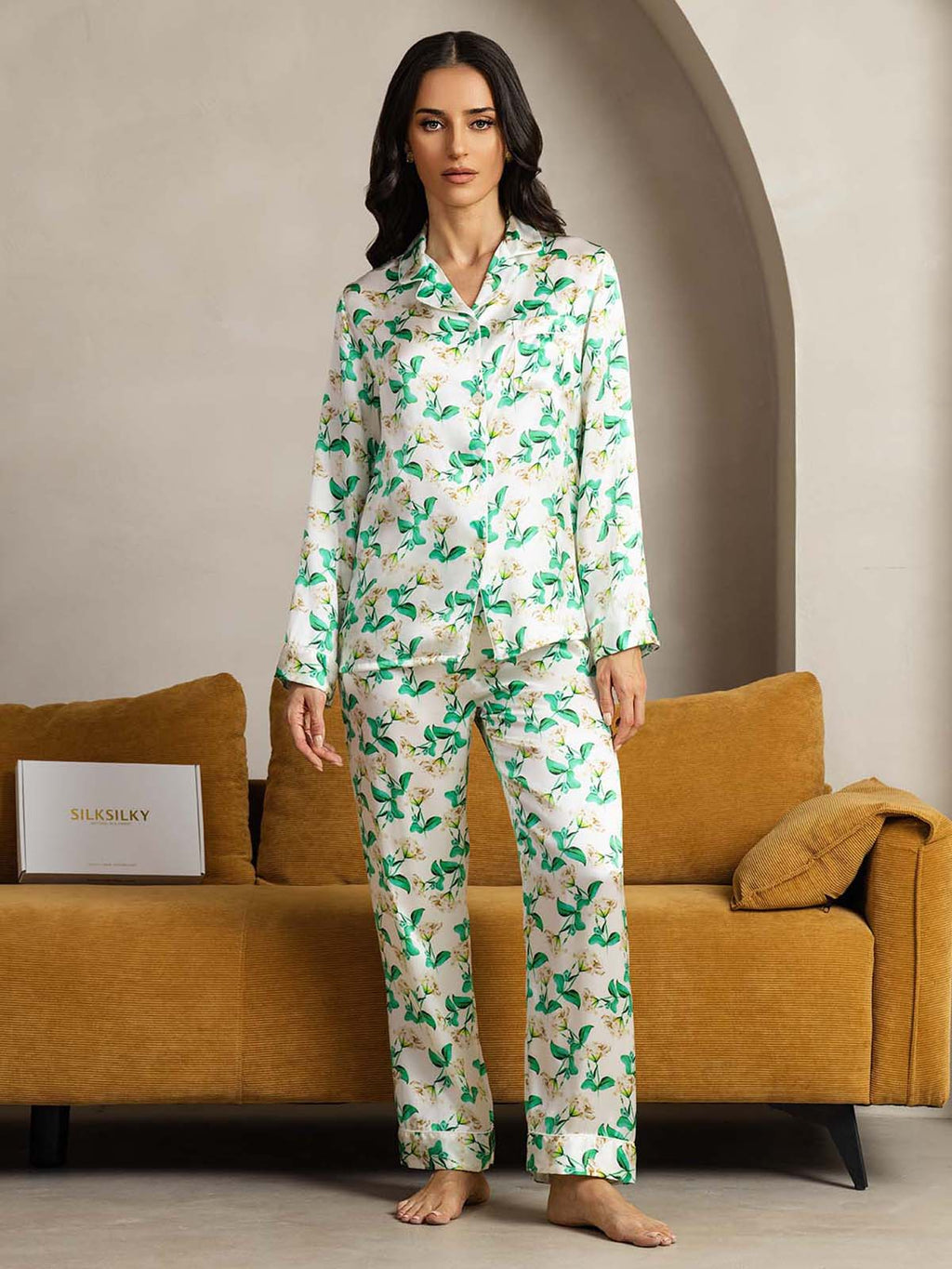 Women's Natural Silk Long Sleeve Pajama Set