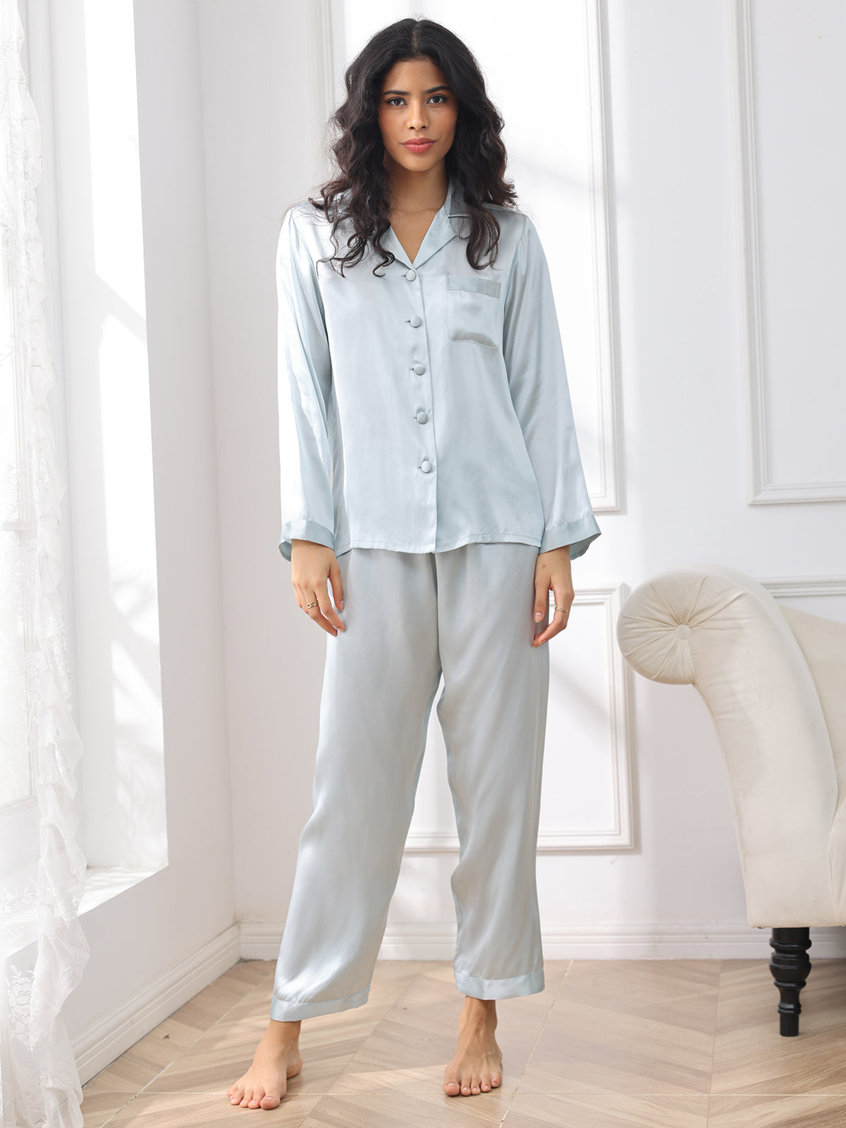 Women's 100% Mulberry Silk Long Sleeve Pajama Set