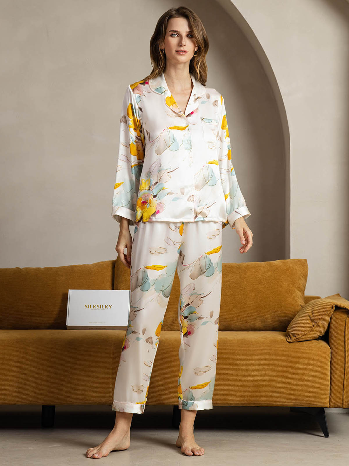 Women's Natural Silk Long Sleeve Pajama Set