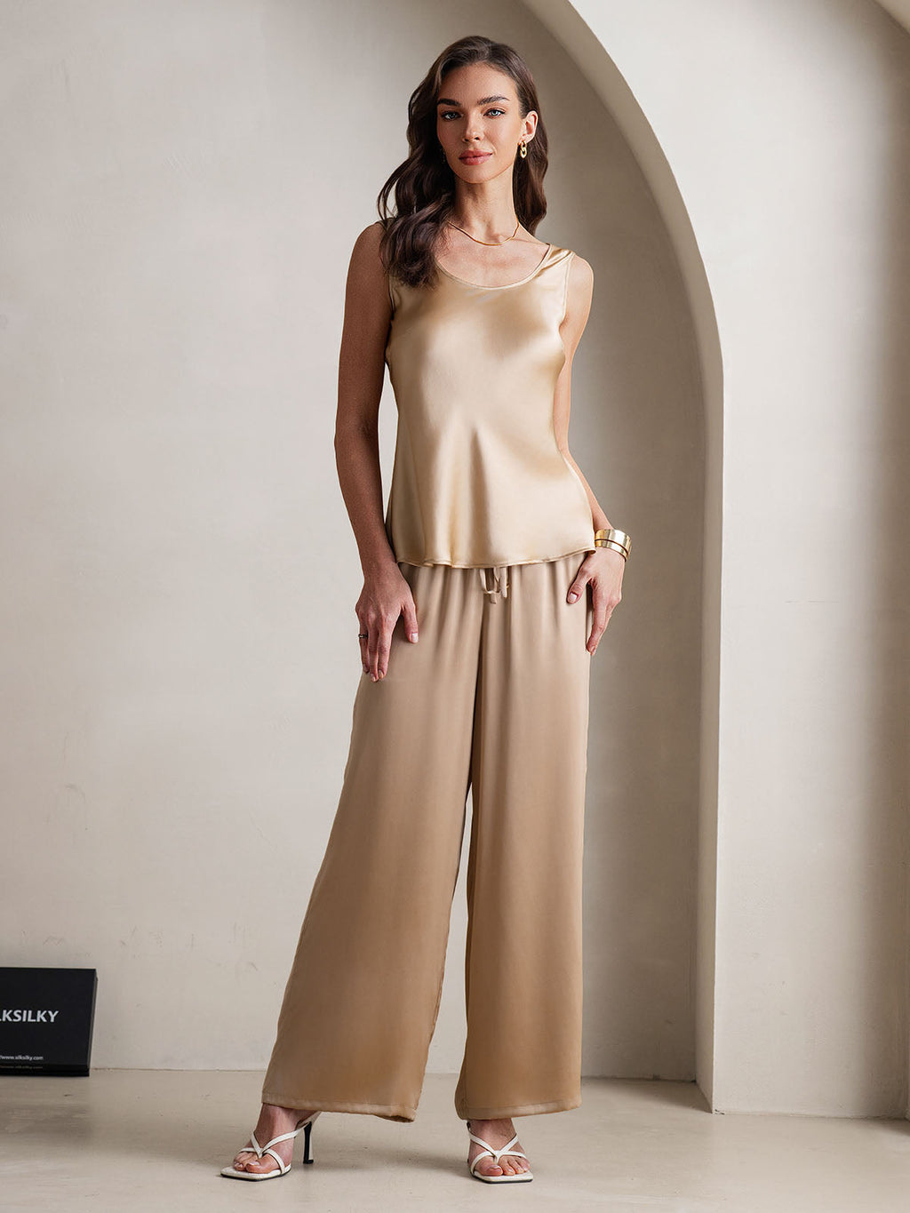 Pure Silk Cami & Wide Leg Pants Pajama Set