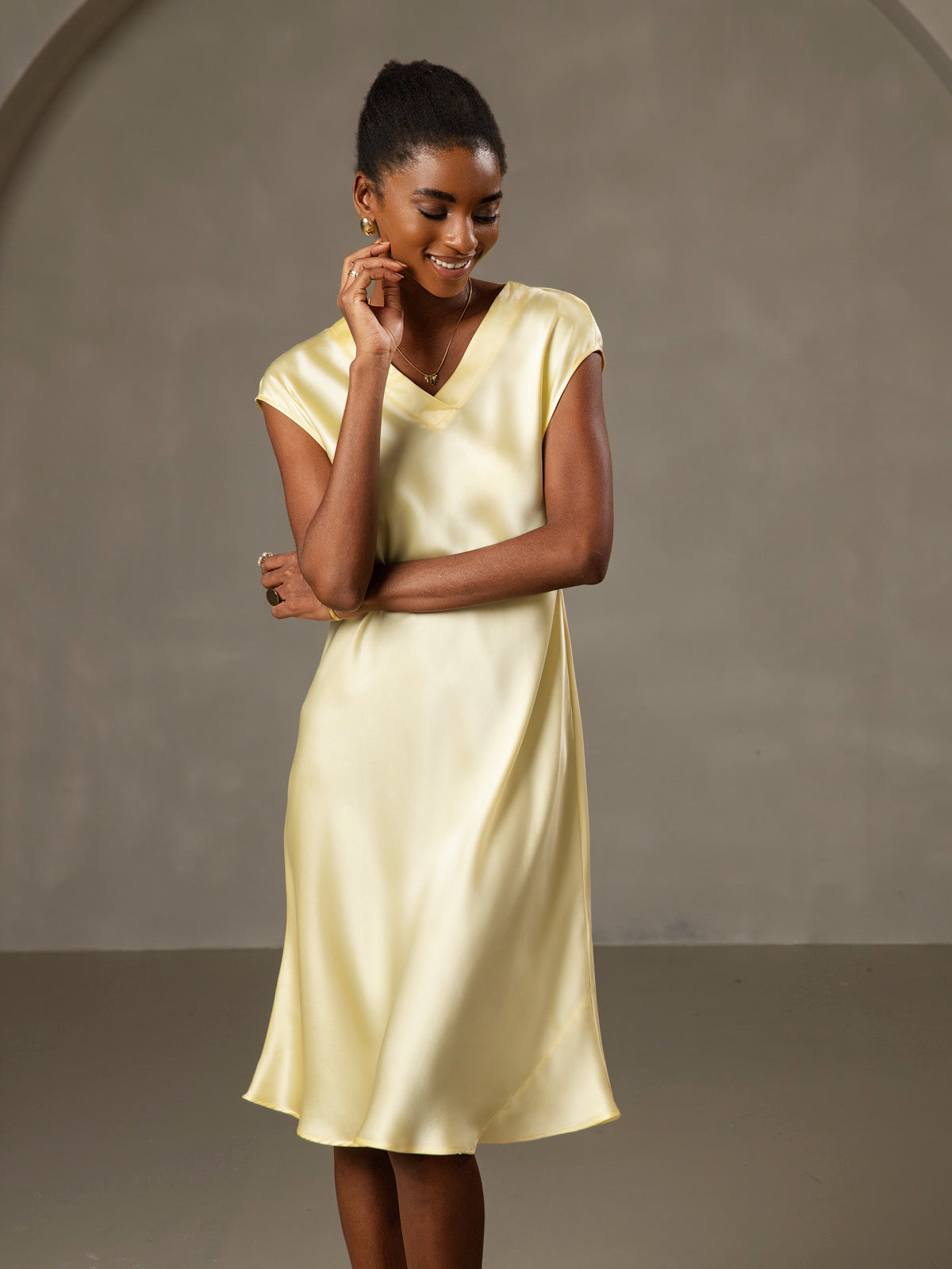 Pure Silk Cap Sleeve V-neck Nightgown