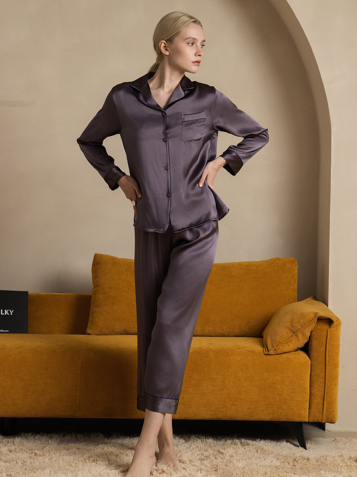 Women's 100% Mulberry Silk Classic Full Length Pajama Set