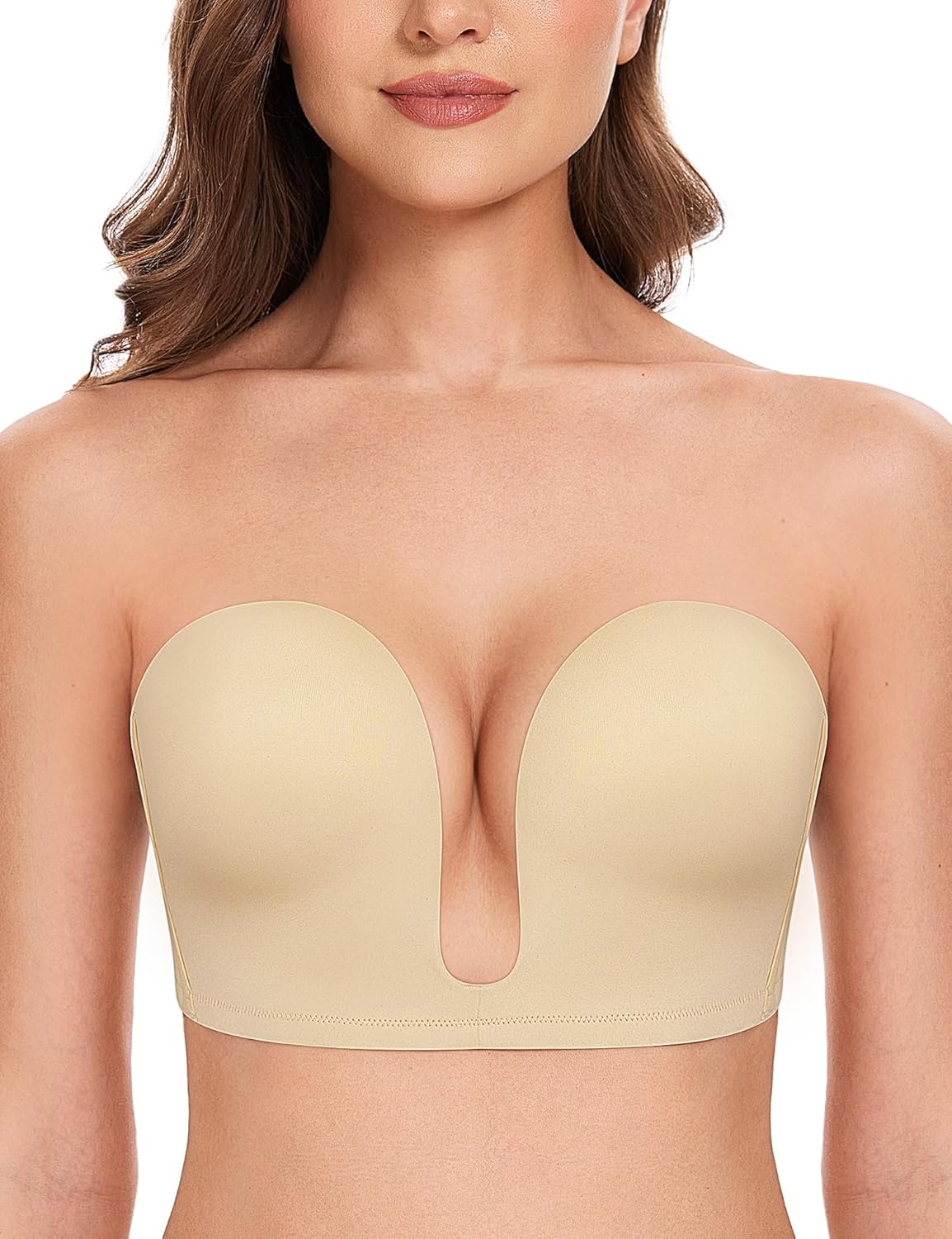 Deep V Wireless Push-Up Bra Nude