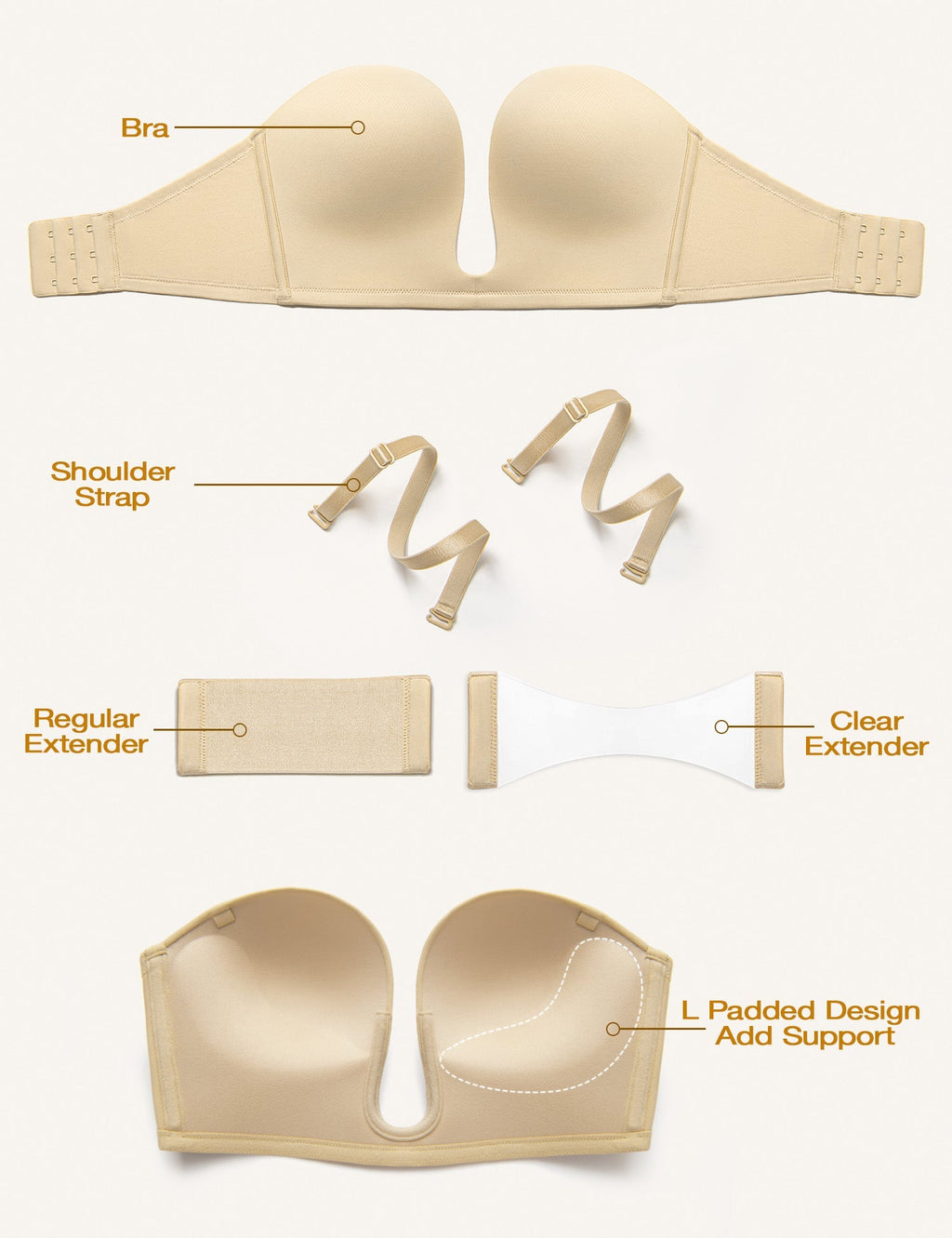 Deep V Wireless Push-Up Bra Nude