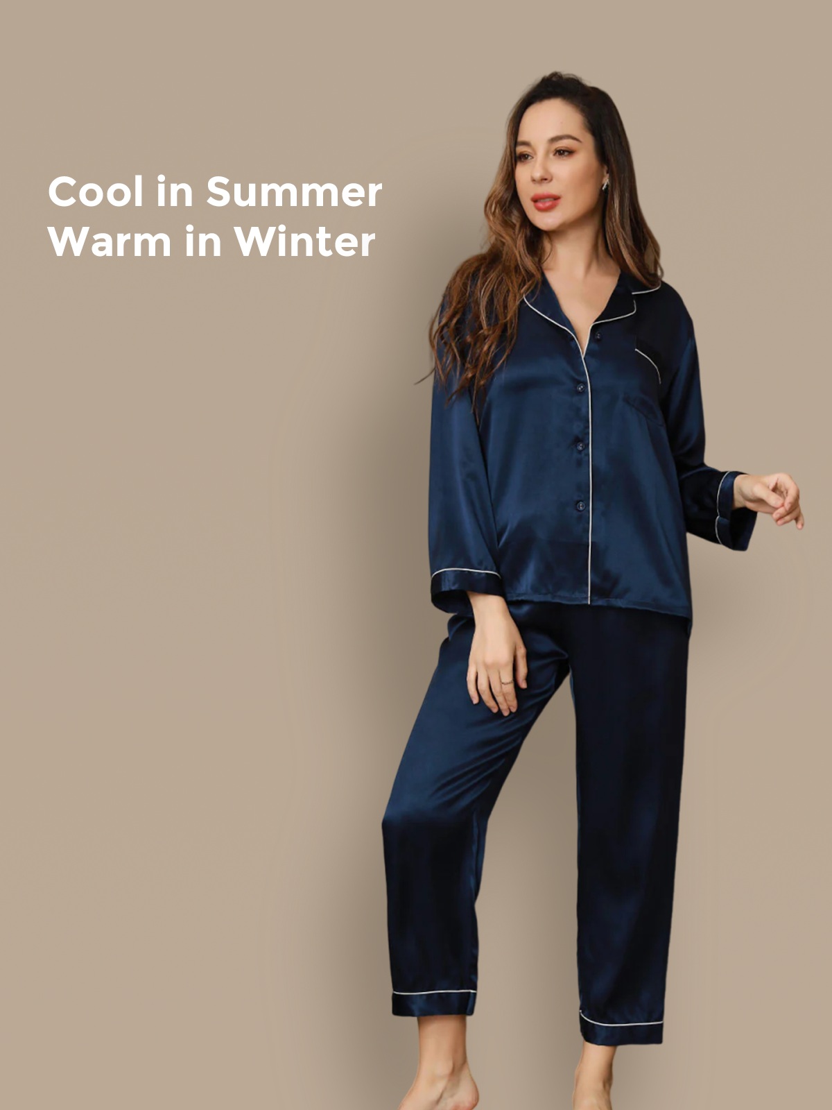 Pure Silk Binding Trim Classic Pajamas Set 2Pcs