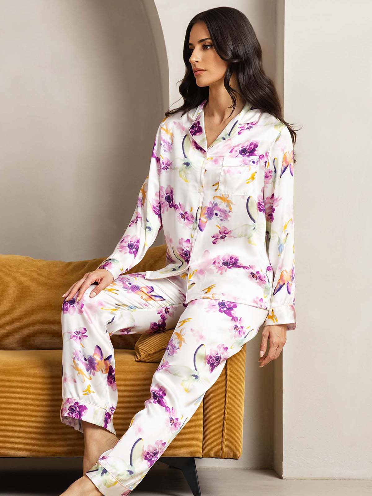 Women's Natural Silk Long Sleeve Pajama Set