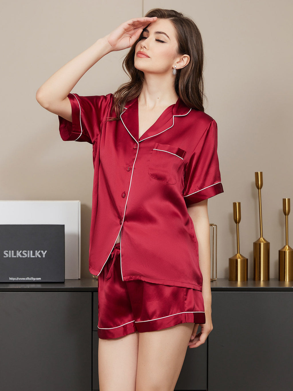 Women's 100% Mulberry Silk Short Sleeve Pajama Set