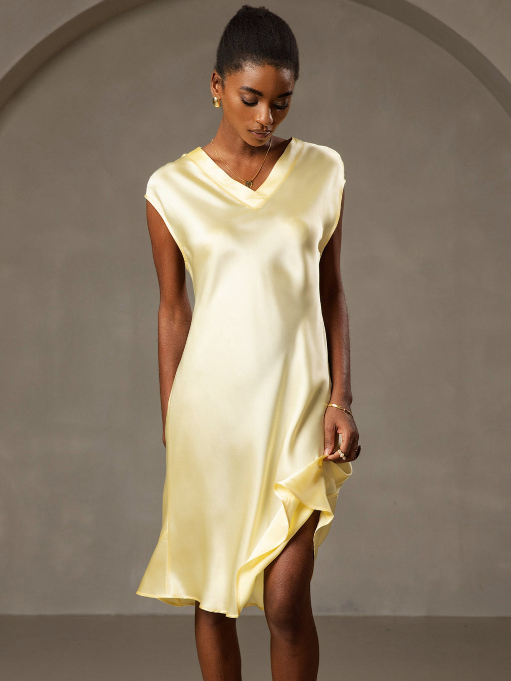Pure Silk Cap Sleeve V-neck Knee Nightgown