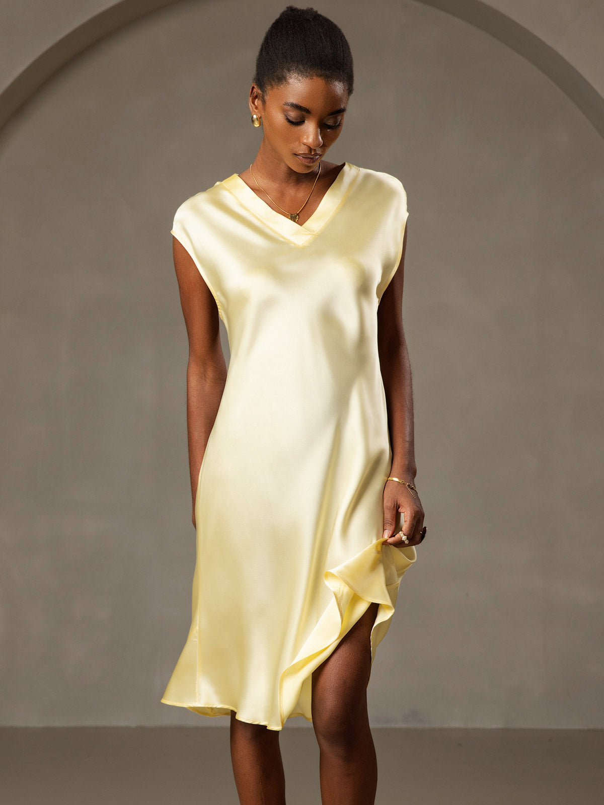 Pure Silk Cap Sleeve V-neck Nightgown