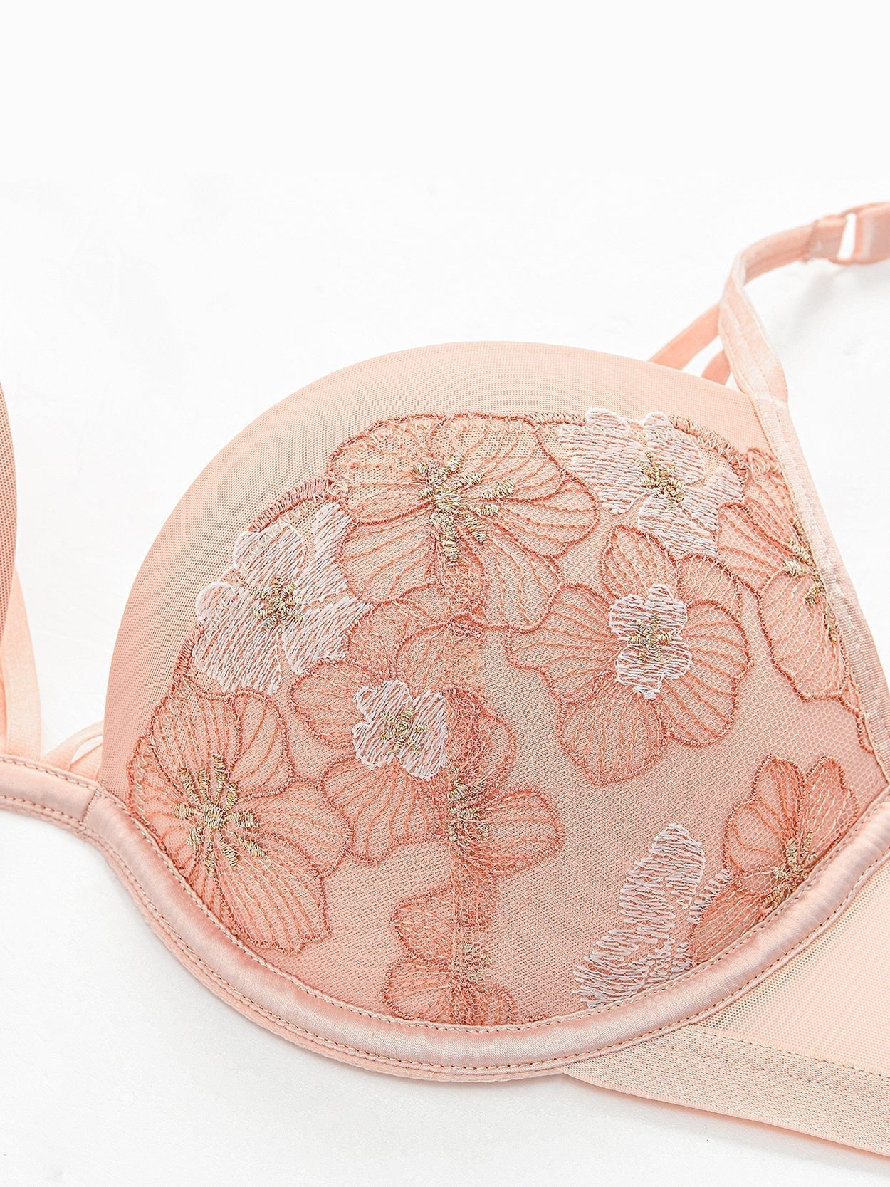 Floral Lace Embroidery Push Up Bra Pink