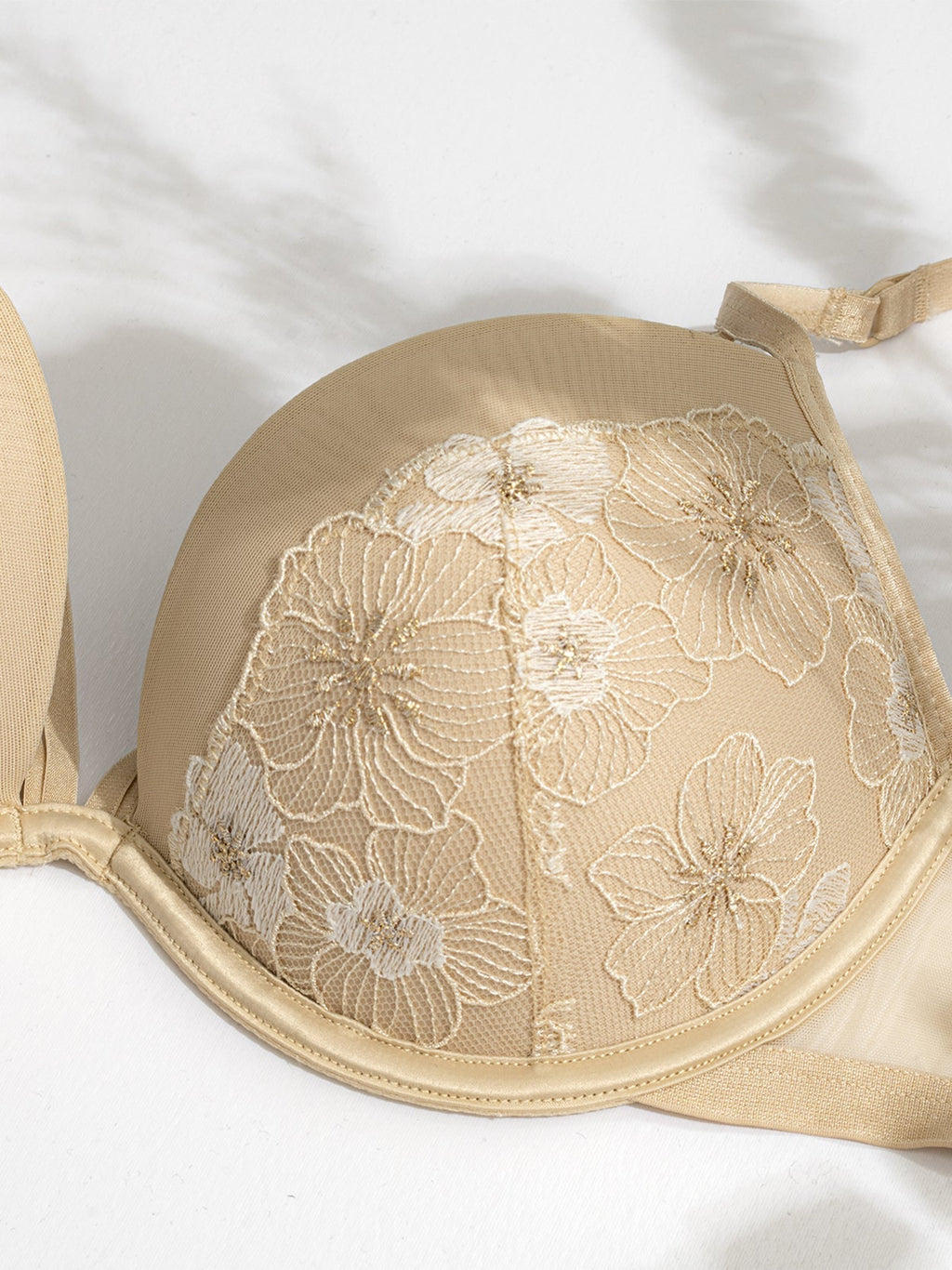 Floral Lace Embroidery Push Up Bra Nude