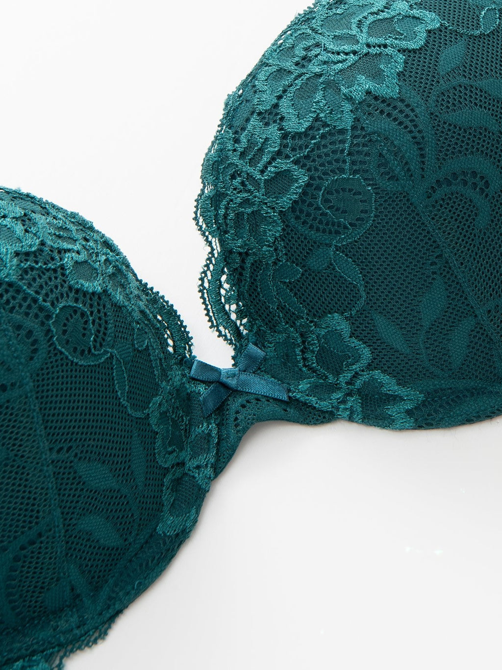 Floral Lace Push-Up Lightly Padded Demi Plunge Underwire Bra Green