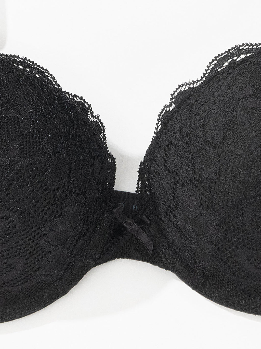 Floral Lace Push-Up Lightly Padded Demi Plunge Underwire Bra Black