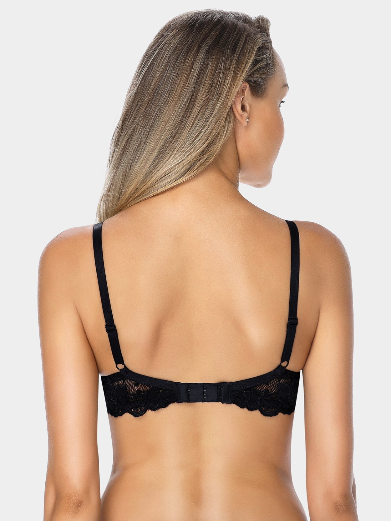 Floral Lace Push-Up Lightly Padded Demi Plunge Underwire Bra Black