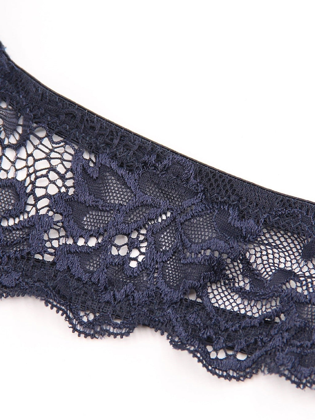 Floral Lace Push-Up Lightly Padded Demi Plunge Underwire Bra Dark Blue