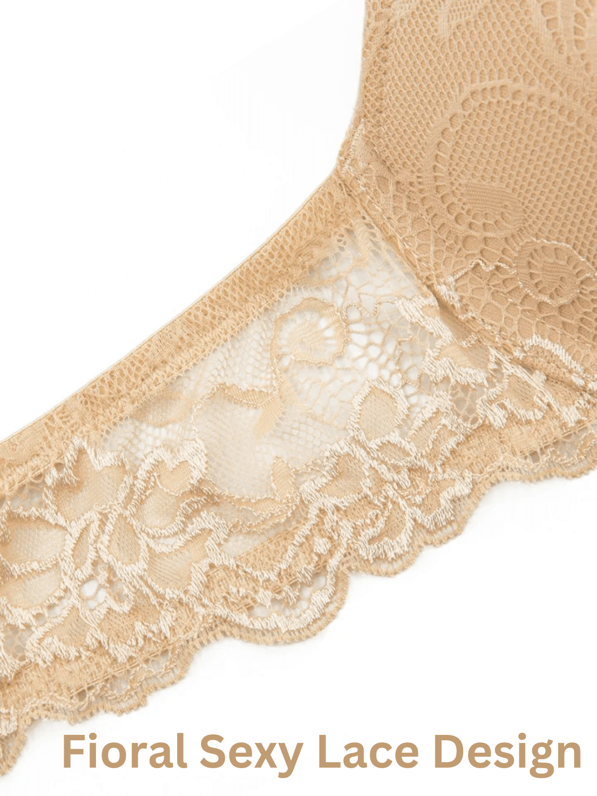 Floral Lace Push-Up Lightly Padded Demi Plunge Underwire Bra Nude