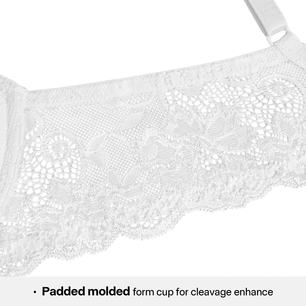 Lace Push Up Bra Lightly Padded Demi Plunge Bra White
