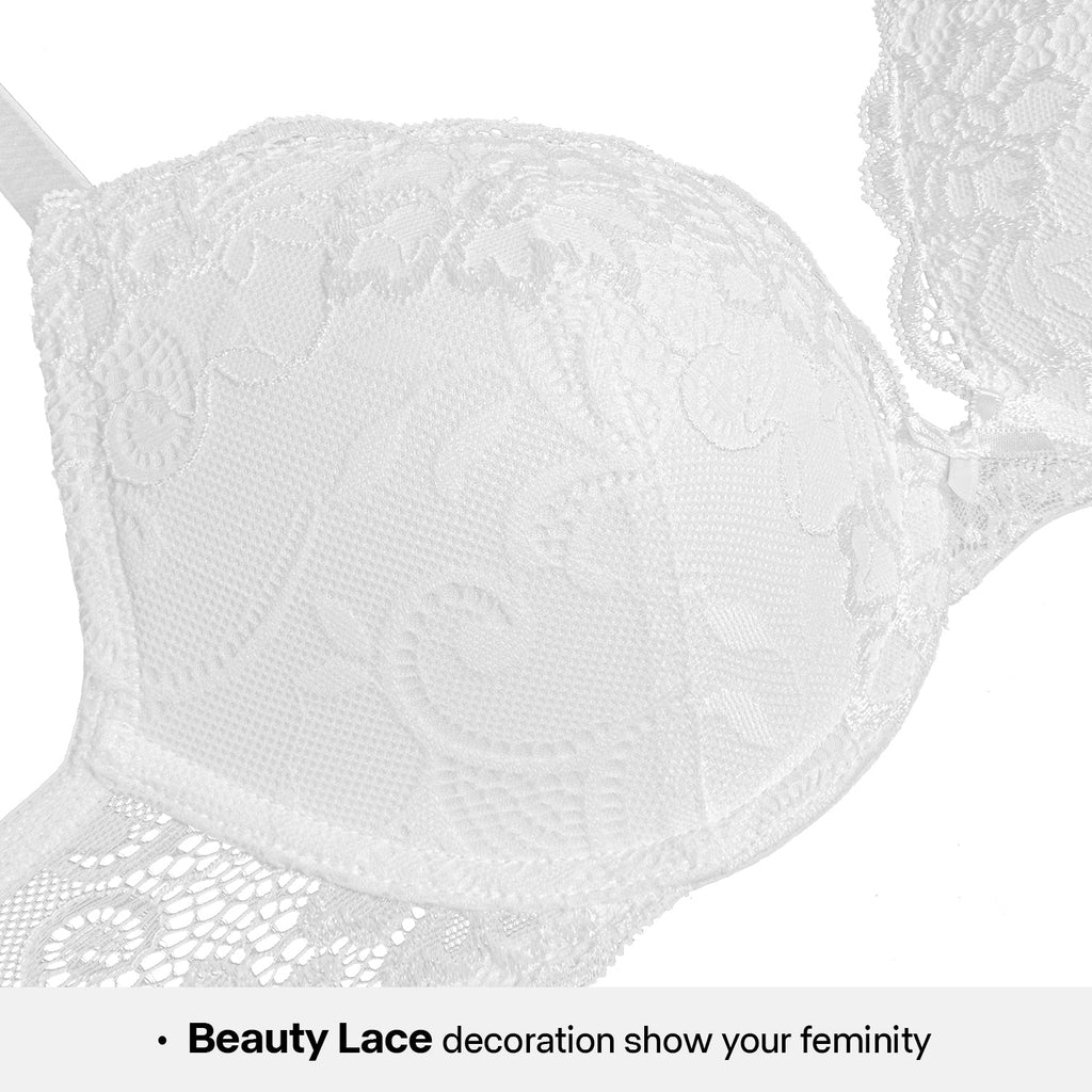 Lace Push Up Bra Lightly Padded Demi Plunge Bra White