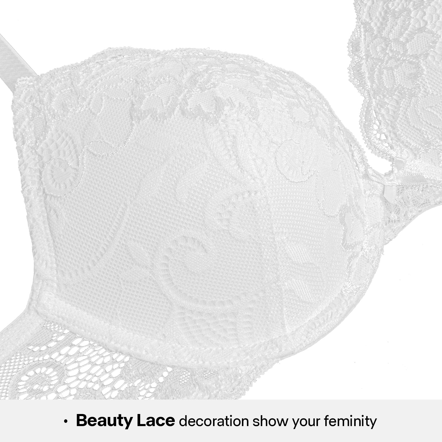 Lace Push Up Bra Lightly Padded Demi Plunge Bra White