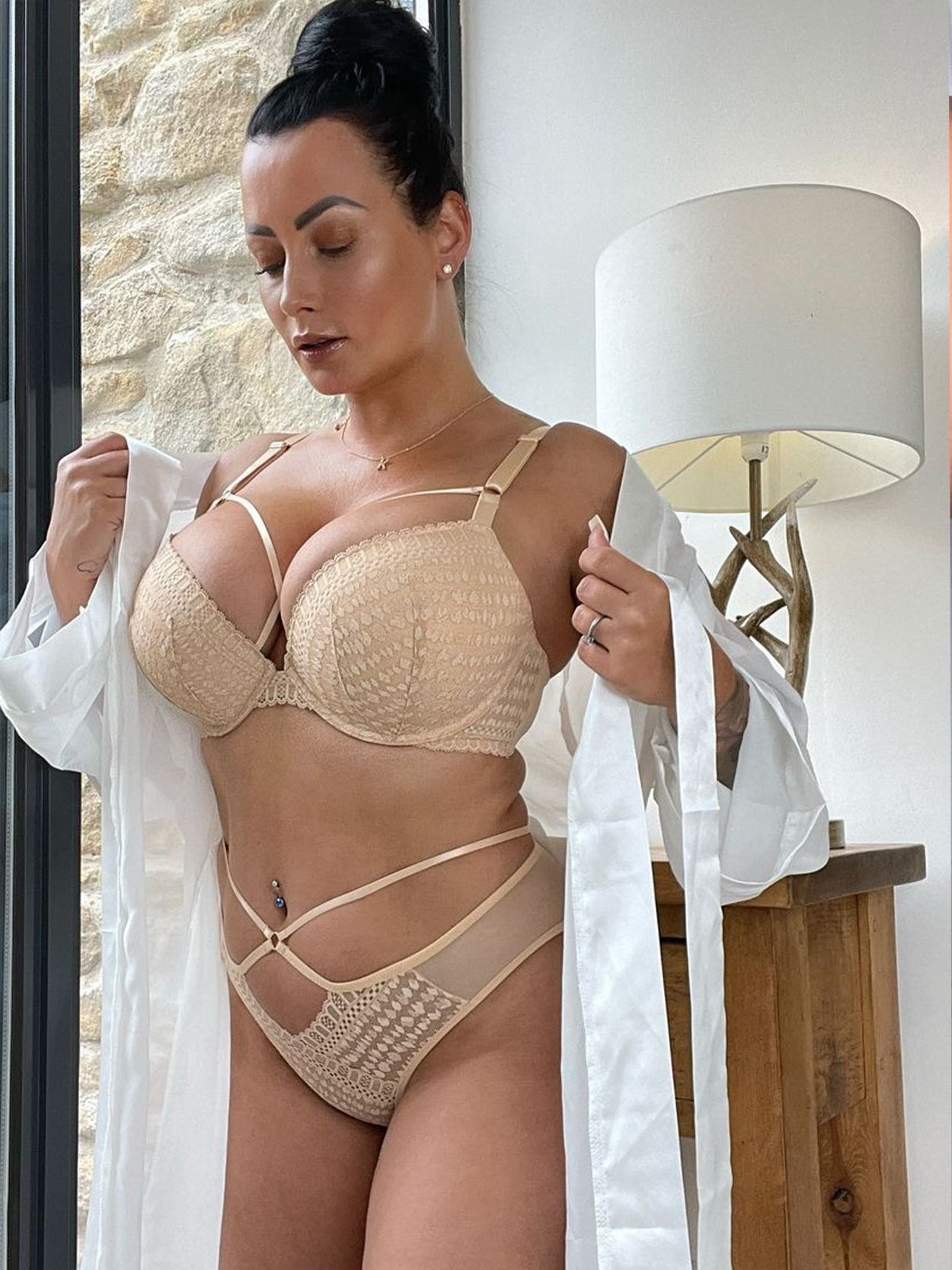 Lace Push Up Bra Padded Strappy Back Underwire Nude