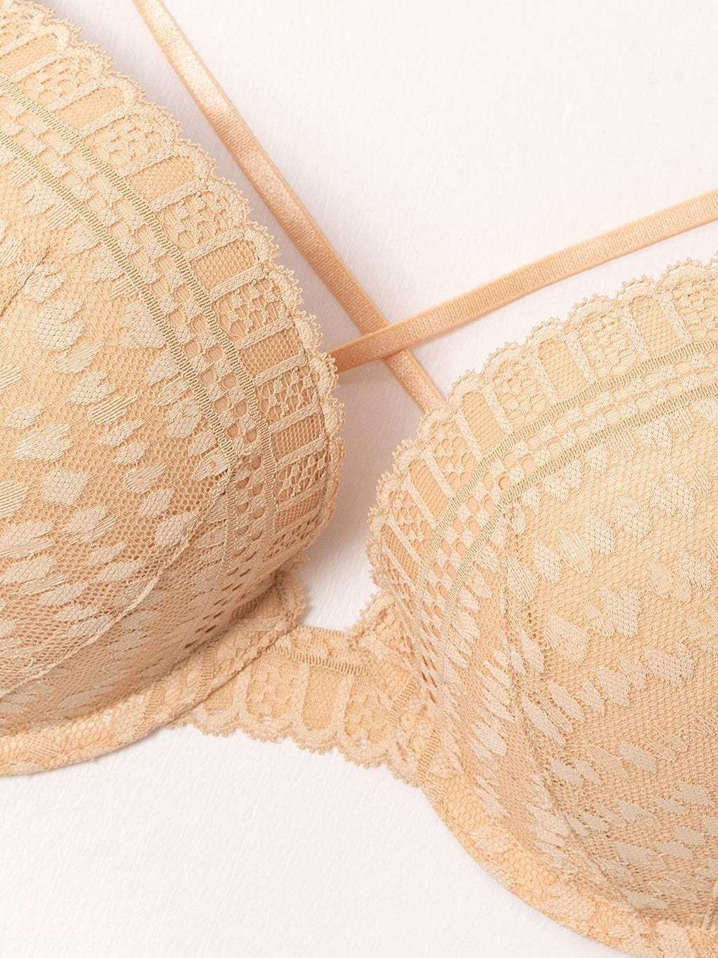 Lace Push Up Bra Padded Strappy Back Underwire Nude