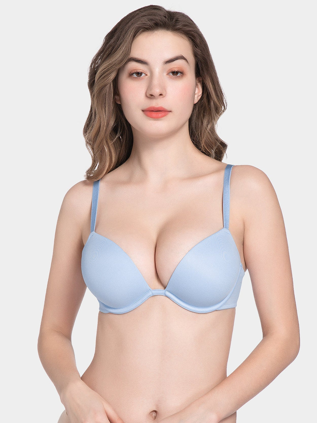Push Up Deep V Plunge Underwire T-Shirt Bra Blue