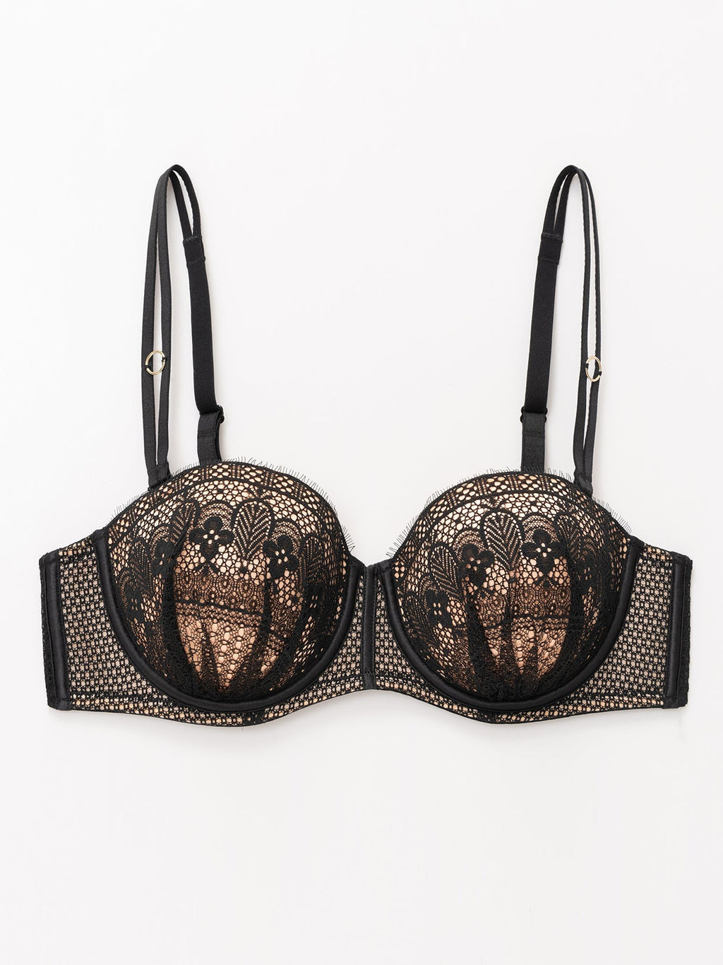 Push Up Full Figure Strapless Pleated Lace Multiway Bra Black