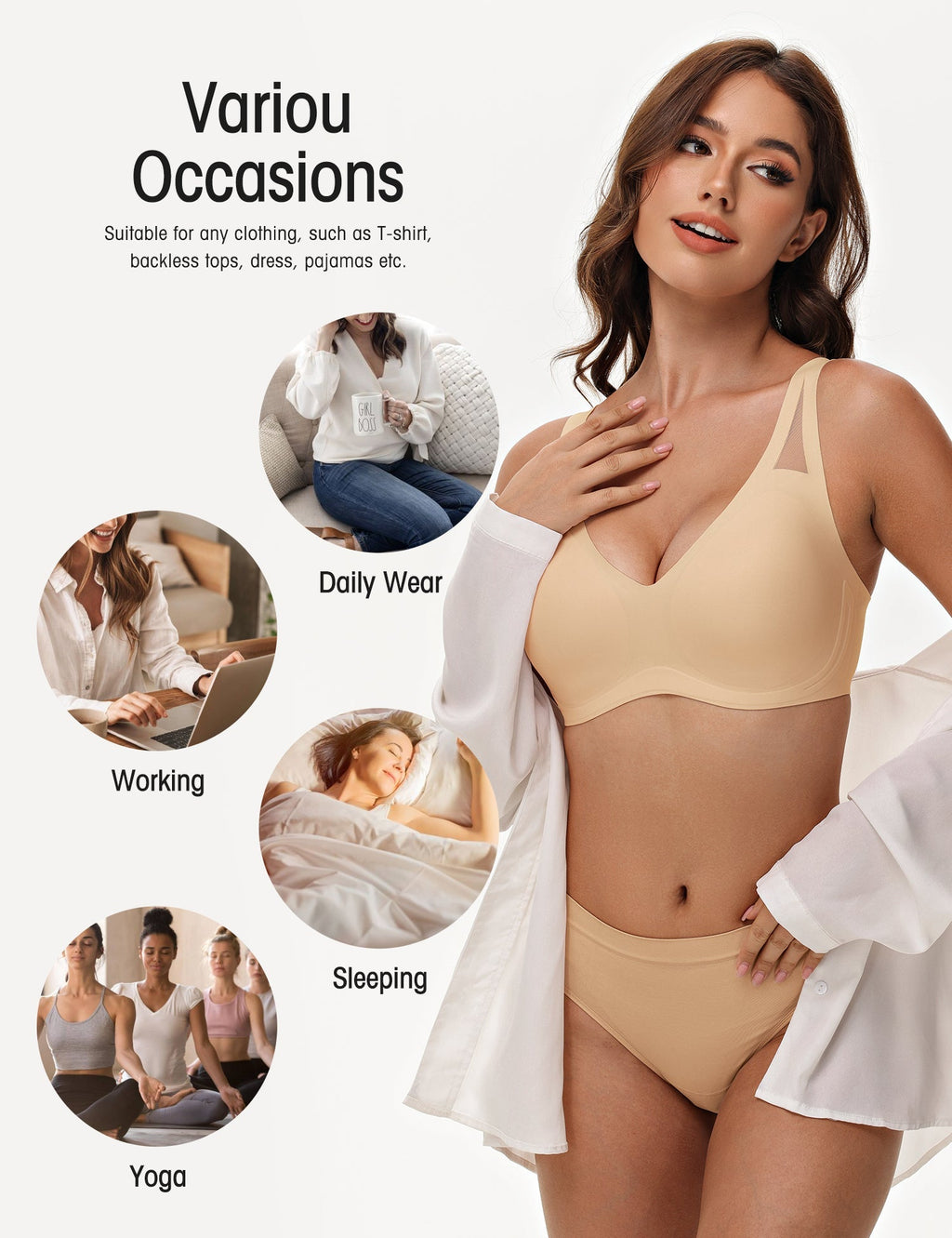 Seamless Wireless V-Neck Bra Dark Nude