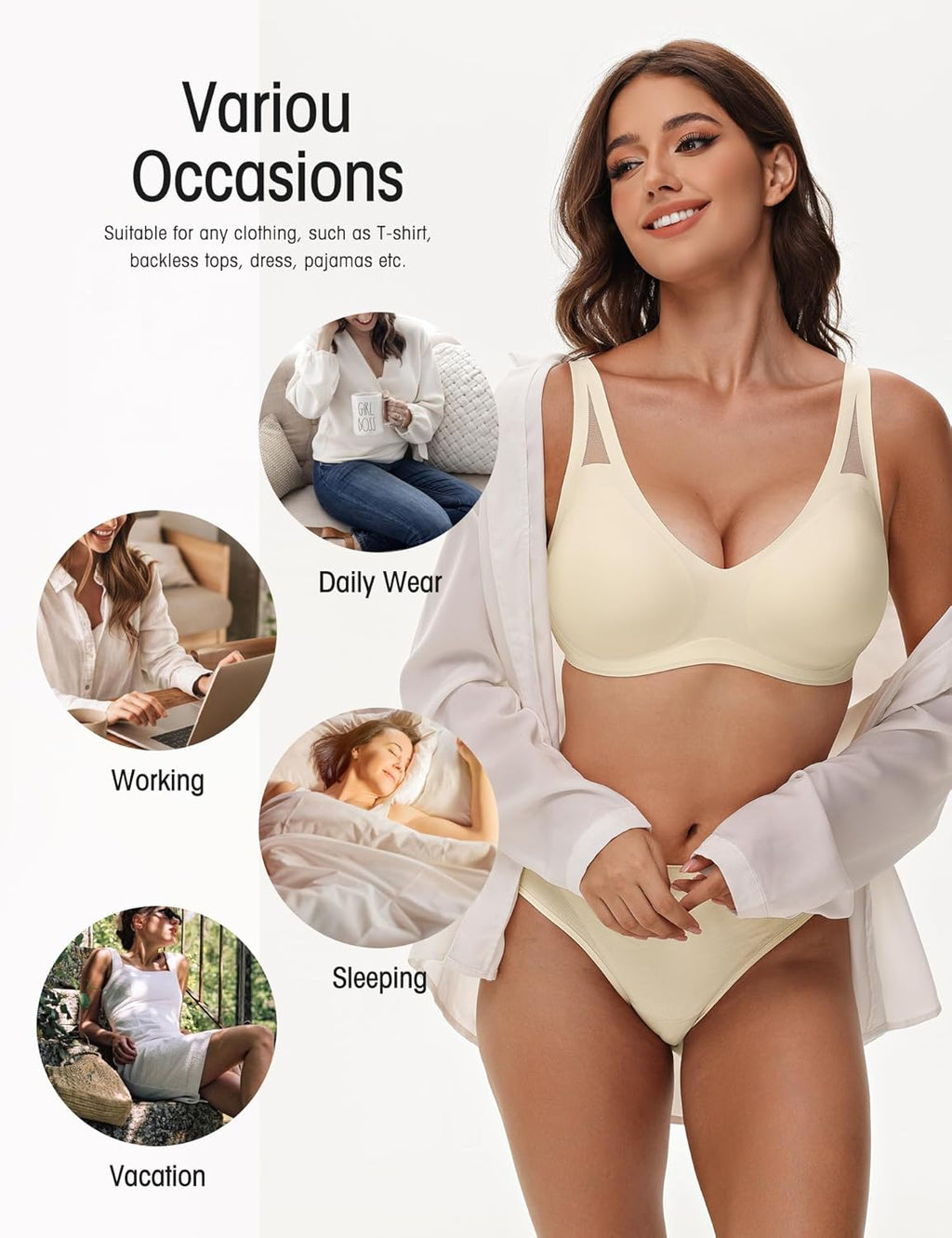Seamless Wireless V-Neck Bra Light Nude