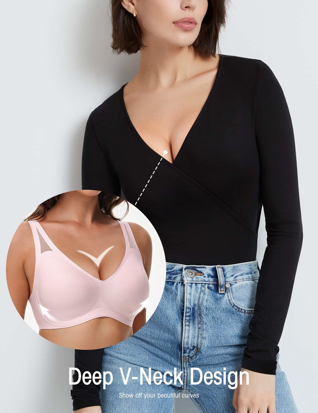 Seamless Wireless V-Neck Bra Light Pink