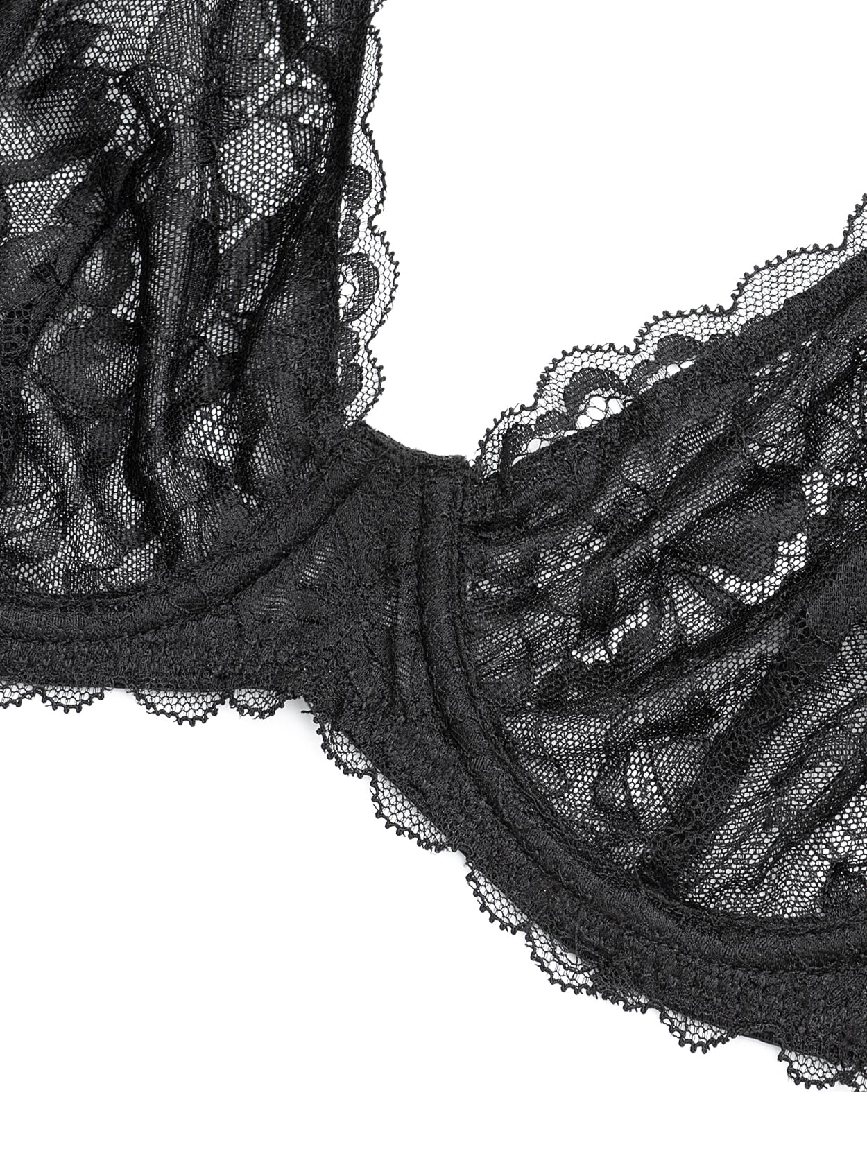 Sexy Unpadded Mesh Sheer Lace V Plunge Bra Black