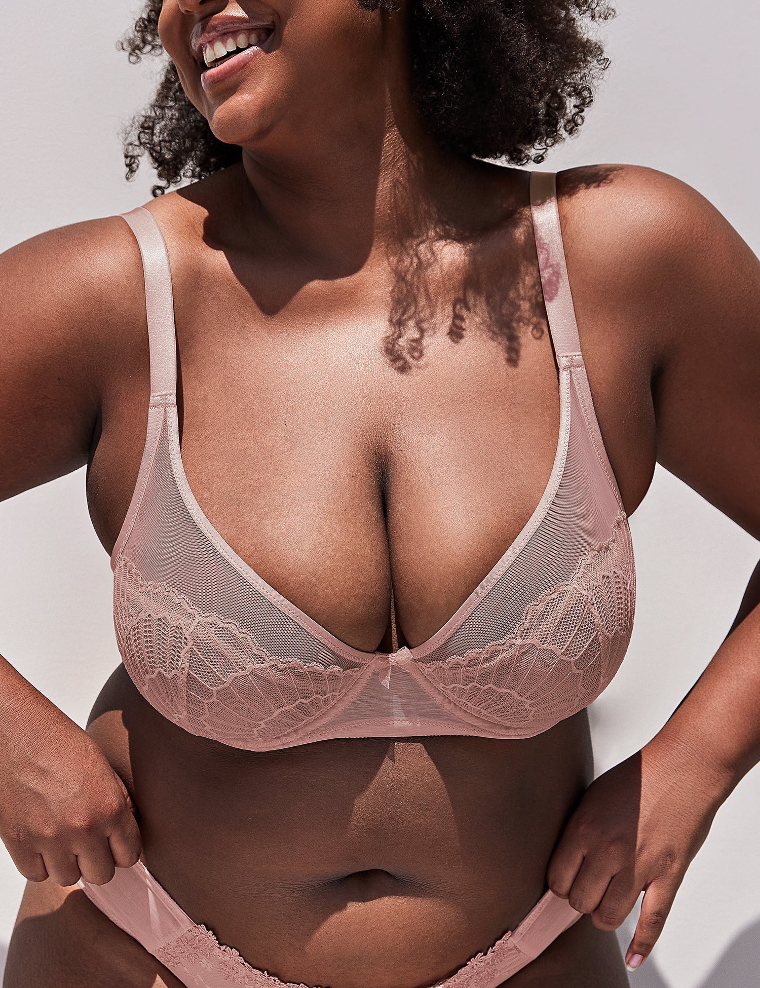 Sheer Lace Underwire Unlined Mesh & Adjustable Straps Bra Rose Pink