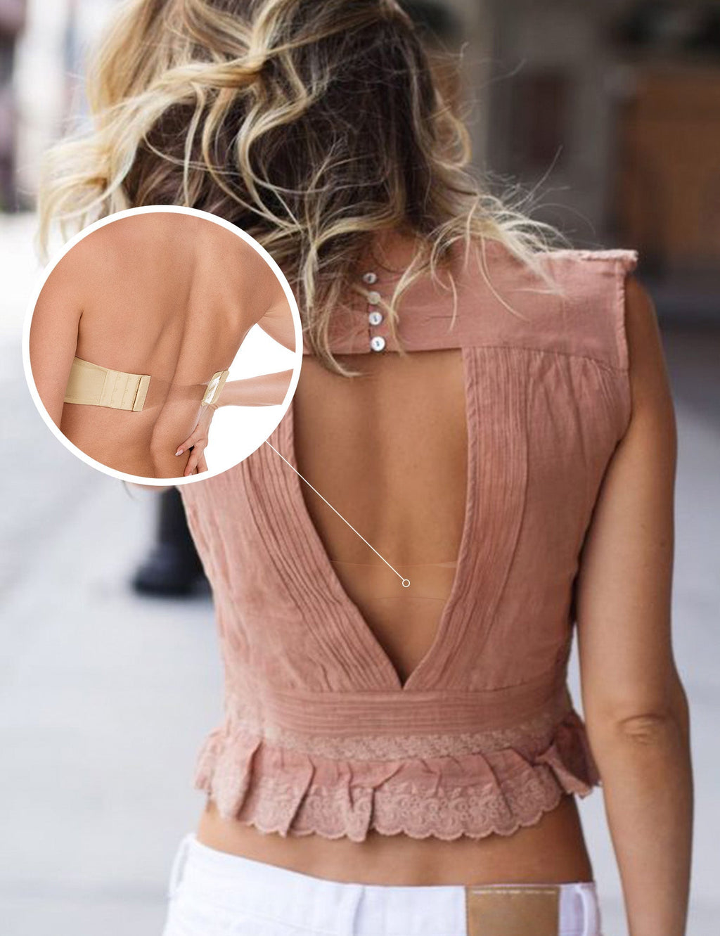 Wingslove Women's Deep V Pluless Bra Multiway Push Unge Strapp Low-Cut Bras Wireless Red Carpet Clear Back Milk Coffee