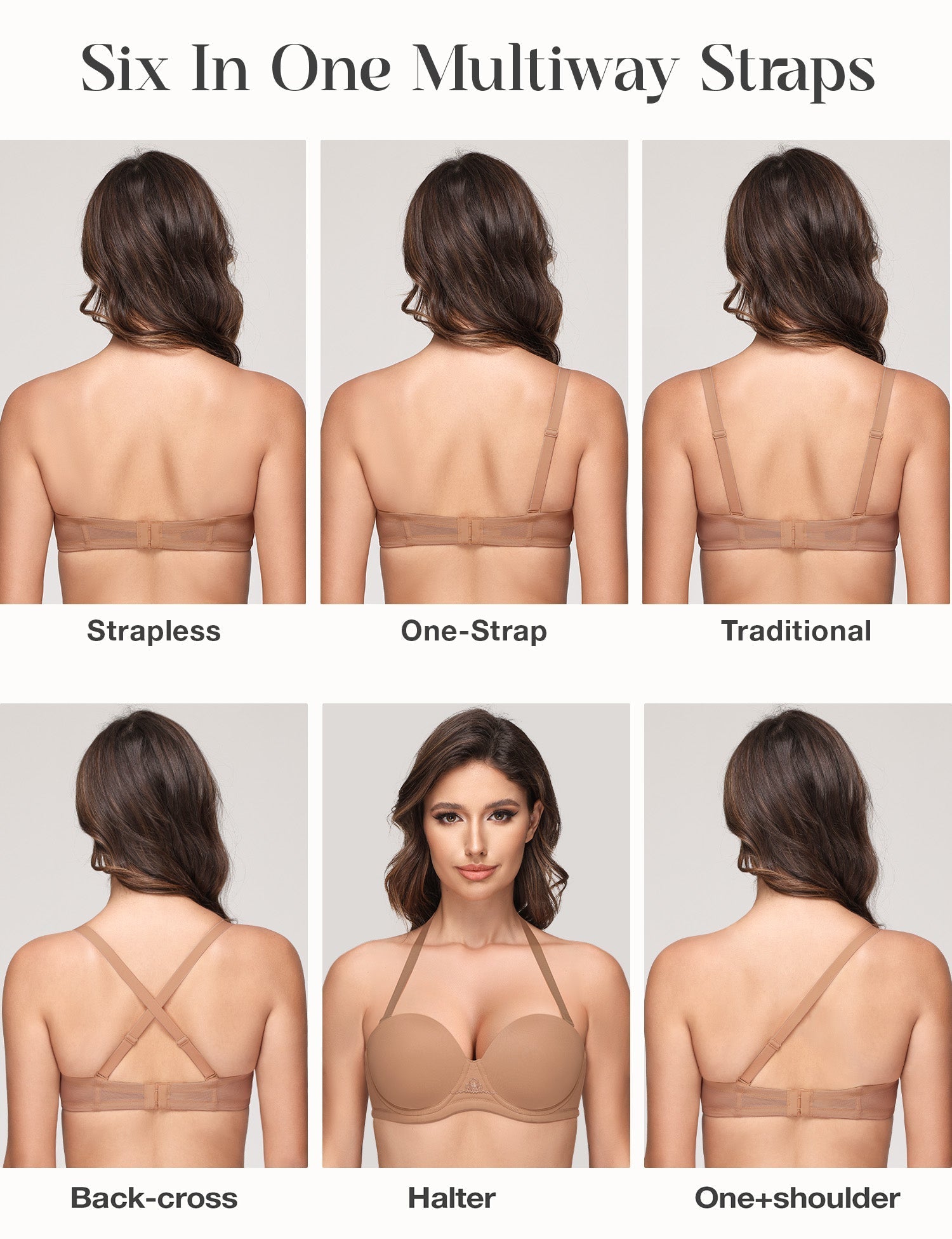 Wingslove Women's Strapless Full Figure Bra Underwire Multiway Contour Plus Size Bra Nude