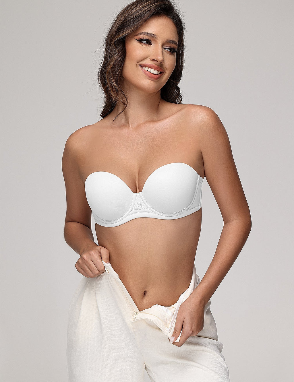 Wingslove Women's Strapless Full Figure Bra Underwire Multiway Contour Plus Size Bra White